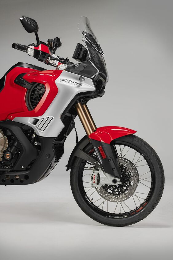 2024 mv agusta enduro veloce first look, All the classic ADV ingredients are here 21 inch front wheel long travel suspension tall bars and an even taller windscreen