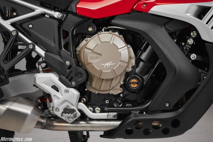 The engine is said to weigh just 125 lbs according to MV. With a dry weight of 494 lbs., you can expect the machine to weigh in around 530 lbs ready to rip.