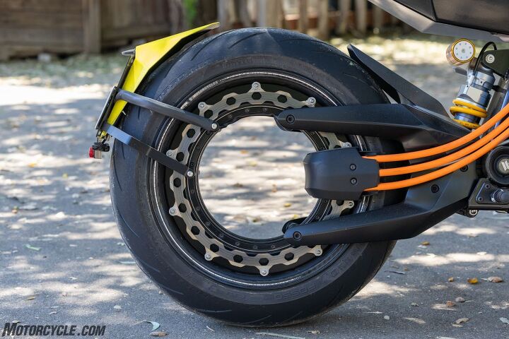 Motorcycle packaging is a game of chess, and the rim motor idea certainly solves some traditional challenges of electric bikes – primarily where to place the battery and motor without putting the shock in a weird spot.