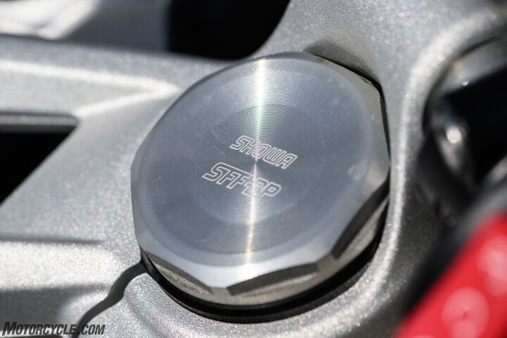 The lack of knobs or adjusters on top of those Showa SFF-BP forks tells you exactly what you can do with them.