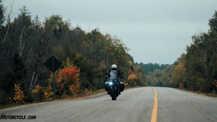 The Yamaha’s lithe figure stood out in our gang of big tourers.