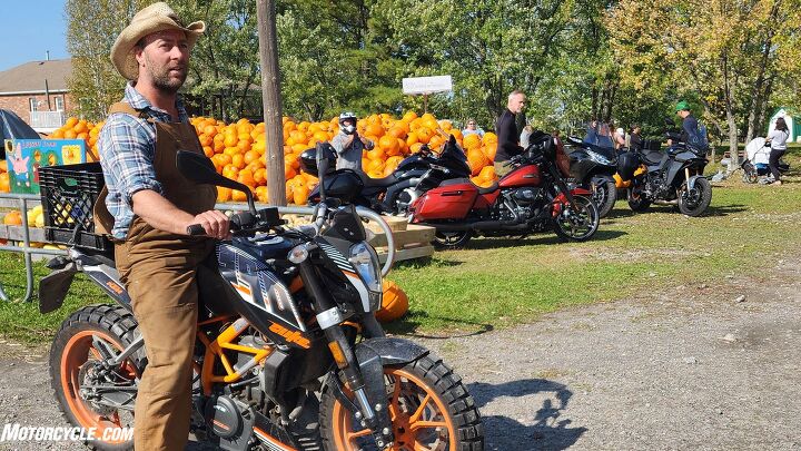 Mitch led us around the farm and out to the artillery onboard his KTM 390 Duke outfitted with knobby tires. Photo by Ryan Adams.