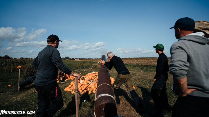 Mitch’s pumpkin cannon consisted of a few massive pipes welded together with a valve handle for a “trigger,” all hooked up to a massive air compressor built for mining. Toss a pumpkin in the barrel, make sure it’s in place with the PVC “ramrod,” and open the valve as fast as possible to get the best launch. And launch we did. Pumpkin after pumpkin lost their lives for our enjoyment. 