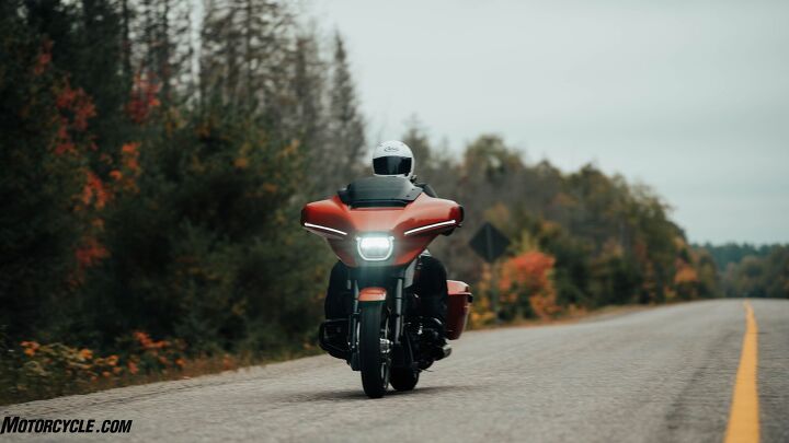The Harley-Davidson’s Whiskey Fire orange paint melded nicely with the foliage.
