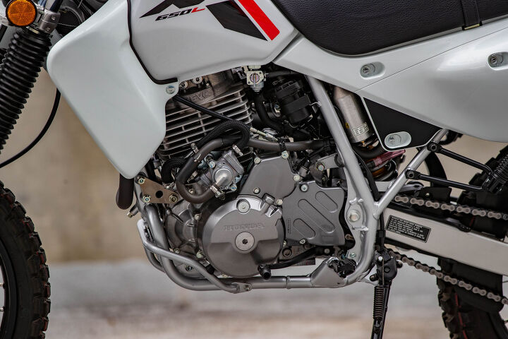 Over three decades of thumpin' from the XR650L's air-cooled 644cc mill.