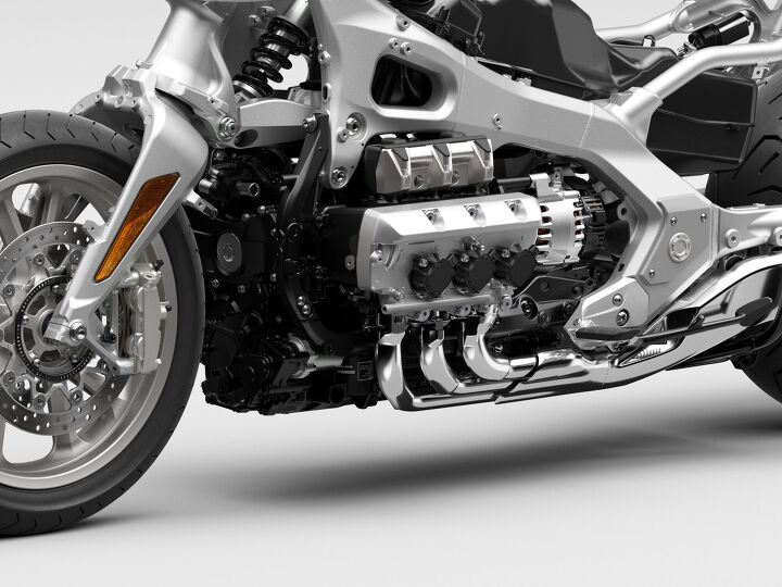 The current-generation six-cylinder Gold Wing engine.