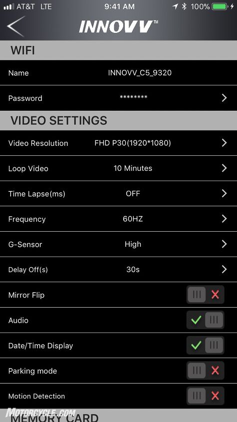mo tested innovv c5 motorcycle camera system review, After connecting to the C5 s WiFi network setting up the camera s parameters is as easy as tapping your smartphone s screen