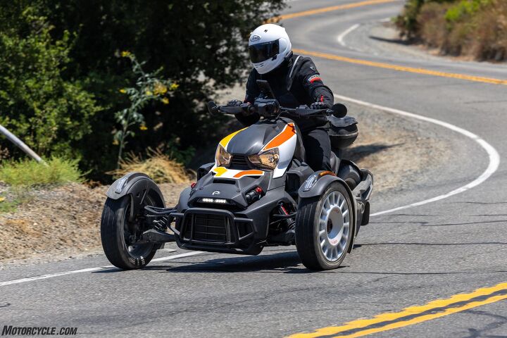 The Ryker’s Stability Control System works in conjunction with the front brakes and engine output to ensure all three wheels stay firmly on the ground – while also robbing some of the excitement.