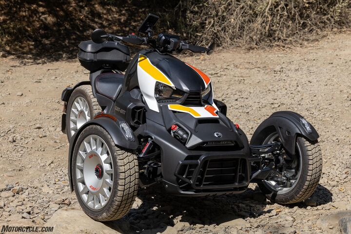 The shaft-driven single-sided swingarm is a nice touch. Perhaps unsurprisingly given the brand’s other product lines, the fit and finish of the Ryker is more recreational than auto/motorcycle. It doesn’t necessarily feel cheap, but it is more reminiscent of an ATV than a Harley-Davidson.